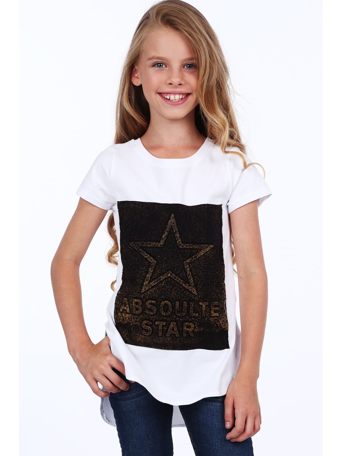 Tricou fete cu spatele mai lung, alb NDZ8209 - Magazin online - Boutique